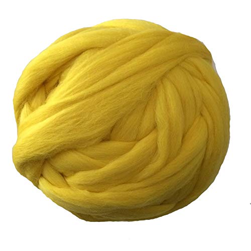 FIDGUBEU Wolle Zum HäKeln,HäKelgarn 1000g / pcs Super Chunky Garn Riesige Roving Spinning für Arm Strickdecken Blitzer Tuch(Yellow) von FIDGUBEU