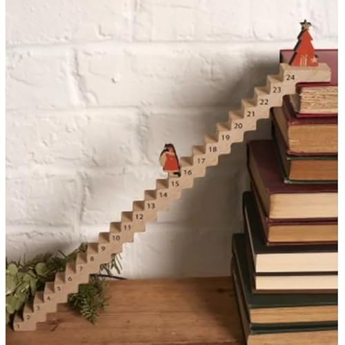 FIENZA Santa Climbing Staircase Countdown Kalender Weihnachts-Adventskalender aus Holz Santa's Staircase Countdown Kalender Dekoration für den Schreibtisch im Homeoffice (1pcs) von FIENZA