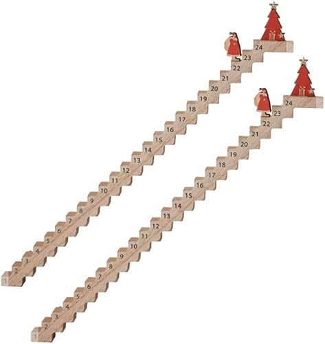 FIENZA Santa Climbing Staircase Countdown Kalender Weihnachts-Adventskalender aus Holz Santa's Staircase Countdown Kalender Dekoration für den Schreibtisch im Homeoffice (2pcs) von FIENZA