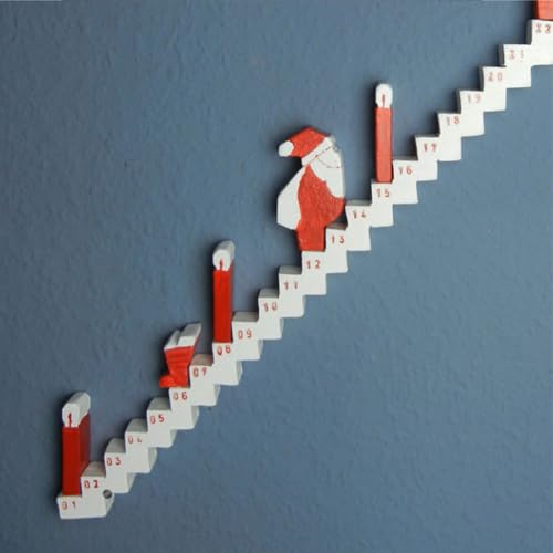 FIENZA Santa Climbing Staircase Countdown Kalender Weihnachts-Adventskalender aus Holz Santa's Staircase Countdown Kalender Dekoration für den Schreibtisch im Homeoffice (B) von FIENZA