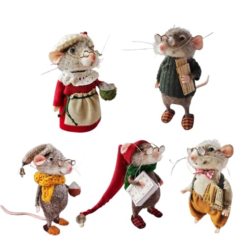 Süße Nadelfilzmaus Handgemachte Winter-Weihnachts Dekoration Maus Entzückendes Aussehen Filzornamente für Weihnachtsbaum DIY Weihnachtsmaus aus Wollfilz Halbzeuge (5PCS) von FIENZA