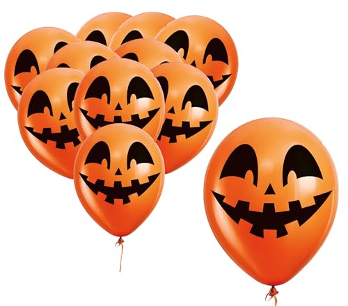 FIESTAS GUIRCA | 10 Kürbis-Gesicht Luftballons (30 cm) - Halloween-Dekoration und Kostümparty - Ideal für Feiern und Themen-Events - Orange und Schwarz von FIESTAS GUIRCA