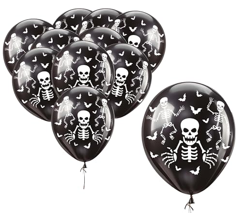 FIESTAS GUIRCA | 10 Skelett Luftballons (30 cm) - Halloween Dekoration und Kostümparty Deko - Ideal für Geisterfeiern und Themen-Events - Schwarz von FIESTAS GUIRCA