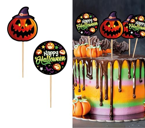 FIESTAS GUIRCA | 12 Happy Halloween Cake Toppers (6 cm) - Dekorationsspieße für Tischdekoration bei Halloween-Partys und Feiern - Bunt von FIESTAS GUIRCA