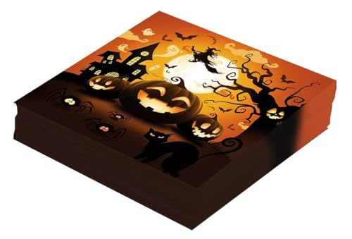 FIESTAS GUIRCA | 20 Einweg Servietten mit Kürbissen (16x16 cm) - Tischdekoration für gruselige Halloween-Partys - Ideal für Schreckens-Events - Orange, Schwarz von FIESTAS GUIRCA