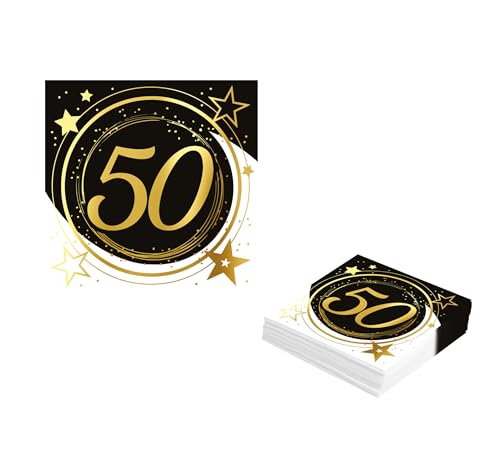 FIESTAS GUIRCA | 20 Einwegservietten 50 Jahre (16x16 cm) - Tischdekoration für Partys und Feiern - Ideal für Jubiläums- und Geburtstagsfeiern - Schwarz, Gold, Weiß von FIESTAS GUIRCA