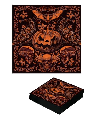 FIESTAS GUIRCA | 20 Servietten mit gotischen Kürbissen (16x16 cm) - Tischdekoration für gruselige Halloween-Partys - Ideal für Horror-Events - Orange, Schwarz von FIESTAS GUIRCA