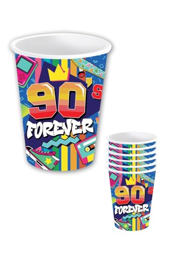 FIESTAS GUIRCA | 6 Pappbecher aus den 90ern (240 ml) (9 cm) - Tischdekoration für Retro-Partys - Ideal für Feiern und Events - Bunt von FIESTAS GUIRCA