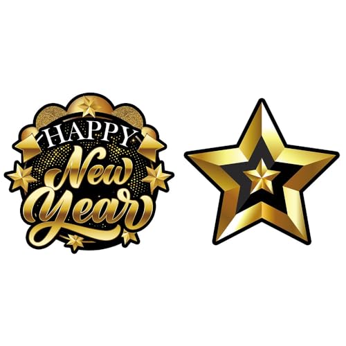 FIESTAS GUIRCA | Happy New Year Girlande Gold und Schwarz (300 cm) - Partydekoration für Neujahr und Feiern - Ideal für Silvesterpartys - Dekorationszubehör - Gold Schwarz von FIESTAS GUIRCA