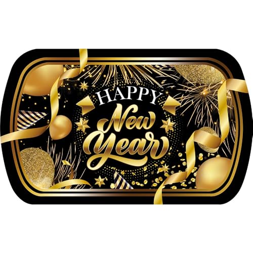 FIESTAS GUIRCA | Happy New Year Tablett (39x24 cm) - Wiederverwendbare Tischdekoration für Silvesterpartys - Ideal für Events und Feiern - Schwarz, Gold von FIESTAS GUIRCA