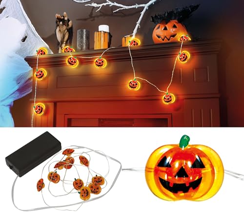 FIESTAS GUIRCA | Kürbis Lichterkette mit 10 LEDs Batterien (120 cm) - Halloween und Themenparty Dekoration - Ideal für Beleuchtung und gruselige Atmosphären - Orange von FIESTAS GUIRCA