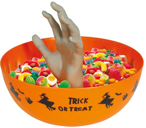 FIESTAS GUIRCA | Orange Schüssel mit Hand (25 cm) - Tischdekoration für Halloween-Partys und Feiern - Ideal für gruselige Umgebungen und Schreckensszenarien - Orange von FIESTAS GUIRCA