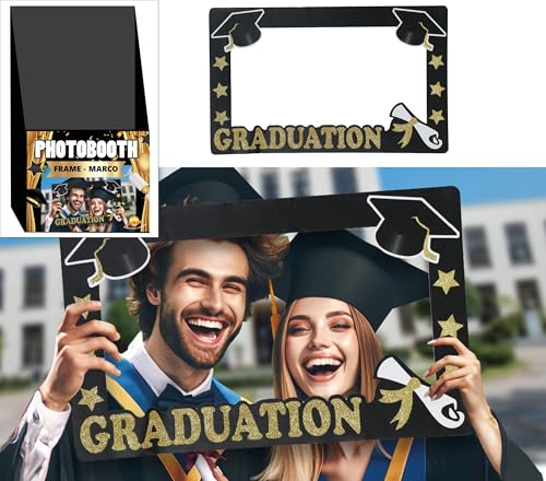 FIESTAS GUIRCA | Photobooth Rahmen Graduation (80x50 cm) - Partydekoration für Abschlussfeiern und Sommerfeiern - Ideal für Photocall und Graduierte Events - Schwarz Gold von FIESTAS GUIRCA