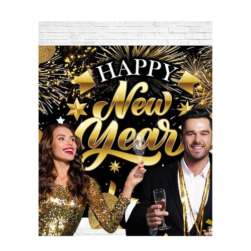 FIESTAS GUIRCA | Silvester Photocall Schwarz und Gold (220x150 cm) - Dekoration für Neujahrsfeiern - Ideal für Themenfeiern und Events - Schwarz und Gold von FIESTAS GUIRCA