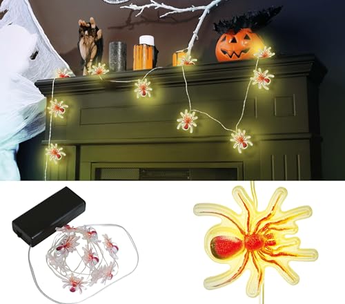 FIESTAS GUIRCA | Spinnen Lichterkette mit 10 LEDs (Batterien, 120 cm) - Halloween und Themenparty Dekoration - Ideal für Beleuchtung und gruselige Atmosphären - Orange von FIESTAS GUIRCA