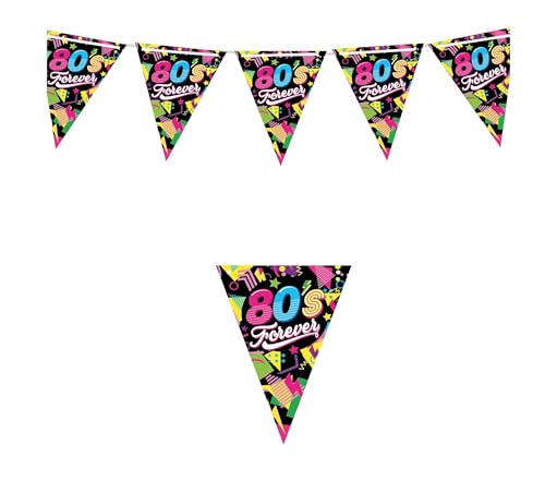 FIESTAS GUIRCA | Wimpelgirlande 80er Jahre (3m/20x30 cm) - Papierdekoration für Retro-Partys - Ideal für Feiern und Themenpartys - Schwarz, Multicolor von FIESTAS GUIRCA