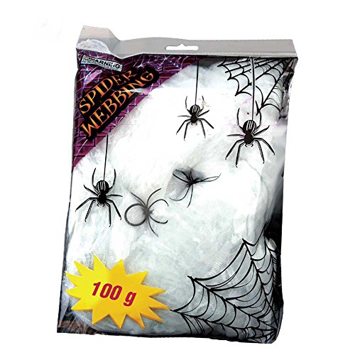 Guirca Spinnennetz mit Spinnen - Halloween Dekoration Horror Party Netz weiß eklig Deko 100g von FIESTAS GUIRCA