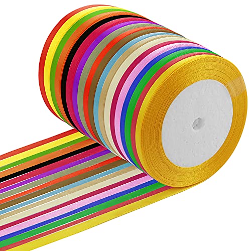 FIGFYOU 20 Roll Satinband Seidenbänder 6mm Schleifenband Stoffband Bunte Schleifenband Dekoband Geschenkbänder Set Bänder Weihnachtsband für Geschenk Verpackung (500 Yard) von FIGFYOU