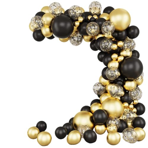 FIGGRITID 129-teiliges Ballon-Girlande-Set in Schwarz und Gold, Luftballons in Schwarz und Gold, Latexballons, Konfetti, Party-Dekoration von FIGGRITID