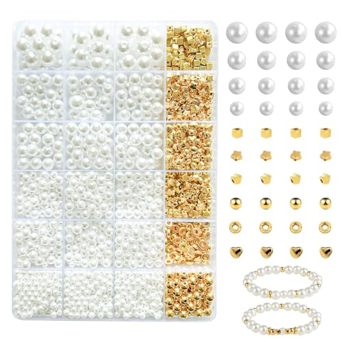 FIHODONE 2200 Stück Perlen für Armbänder Selber Machen, Perlen Set Beads Weiß, Perlen zum Auffädeln, Perlenset für Armbänder, Schmuck Selber Machen Set für Weihnachten, Partys, Ostern von FIHODONE