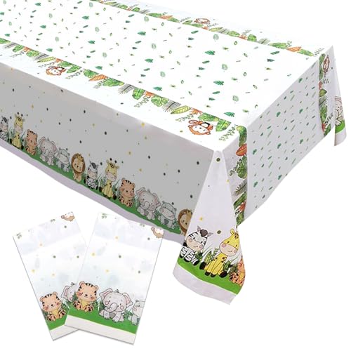 FIHODONE 3 Stück Tischdecke Dschungel Party,Tischdecke Geburtstag Party Deko 137 X 274cm,Tischdecke Abwaschbar Dschungel Geburtstag Dekoration Junge und Mädchen,Table Cloth Geburtstag Grün von FIHODONE