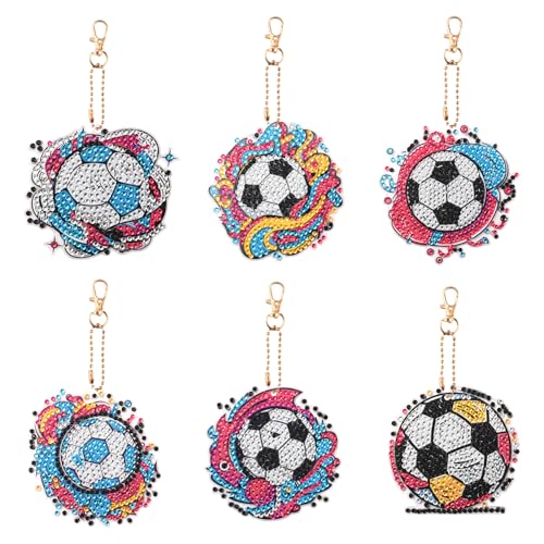 FIHODONE 6 Stück Diamond Painting Schlüsselanhänger Fußball,Diamant Malerei Schlüsselanhänger DIY,Diamond Painting Kinder,Diamond Painting Anhänger,Schlüsselanhänger Kinder für Damen Herren Tasche von FIHODONE