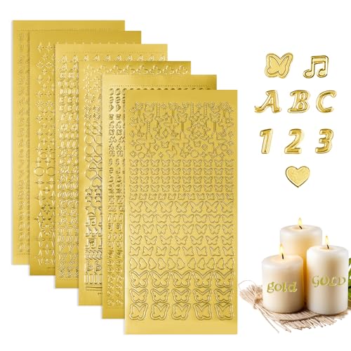 FIHODONE 6 Stück Wachsbuchstaben für Kerzen Buchstaben Aufkleber, Wachsbuchstaben für Kerzen Kommunion Klebebuchstaben, Zum Beschriften Oberflächen wie Kerzen, Buchstaben oder Grußkarten (Golden) von FIHODONE