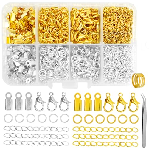 FIHODONE 900 PCS Verschlüsse für Armbänder mit Pinzette, Kettenverschluss Silber Armband Set Selber Machen,Armband Verschluss Gold Schmuckherstellung für Ohrringe,Schmuck,Halsketten von FIHODONE