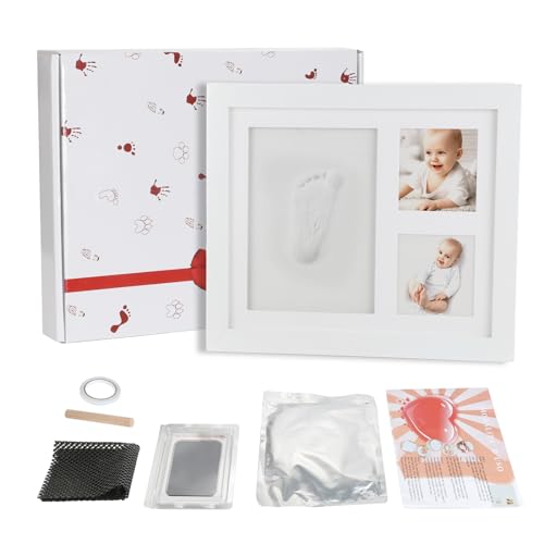 FIHODONE Fußabdruck Baby,Baby Fussabdruck Set,Gipsabdruck Baby Hand und Fuß,Handabdruck Set mit Anti-Rutsch Pad und doppelseitigem Kleber,Babygeschenke Bilderrahmen Jungen und Mädchen von FIHODONE