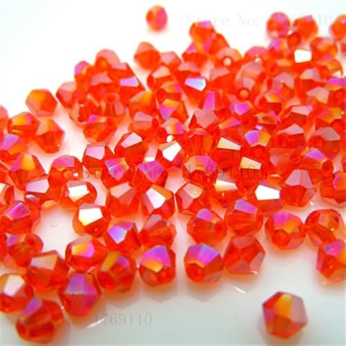 3 mm 4 mm 6 mm 8 mm Doppelkegel-Kristallperlen-Anhänger, Glasperlen, lose Abstandsperlen für die DIY-Schmuckherstellung, orange ab, 4 mm, 100 Stück pro Beutel von FIKROO