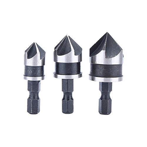 3-teiliger 1/4'' Sechskant 12/16/19 Mm Senker-Bohrungssatz für Holz-Metall-Schnellwechsel-Bit, Geeignet Zum Senken von 90-Grad-Löchern in Holz und Weichen Metallen bei der von FILFEEL