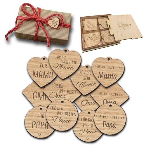 FILIGRAVO Geschenk-Anhänger aus Holz - liebevolle Anhänger aus Echtholz für Geschenke Weihnachten-Geburtstag - edle Holzanhänger Etiketten mit Design (Familie) von FILIGRAVO