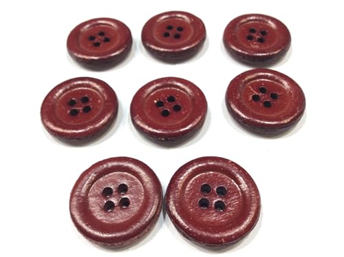 8 Stück Vintage Lederknöpfe 4 Löcher 2,5 cm Bordeaux von FILMODA