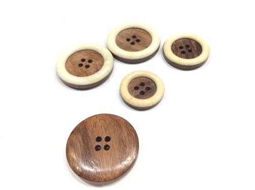 Set mit 3 Vintage-Knöpfen aus Holz, naturfarben, 4 Löcher (20 mm) von FILMODA