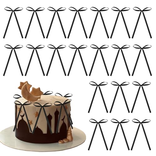 20PCS Schwarz Bowknot Kuchen Topper,Klaue Bogen Kuchen Topper, Band Bowknot Kuchen Dekoration Für Kinder Geburtstag Hochzeit Party Hochzeit Jahrestag Kuchen Dekorationen Zubehör (Schwarz) von FILOEEX