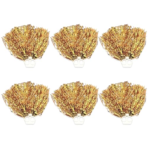 6 Stücke Cheerleading Pompons,Metallfolie Cheerleading Pom Poms mit Griffen,Metallisch Cheerleading Pompons zum Erwachsene Kinder,Aerobic Pom Poms,Handblumen Zum Schule Sport Prost Tanz Nacht (GOLD) von FILOEEX