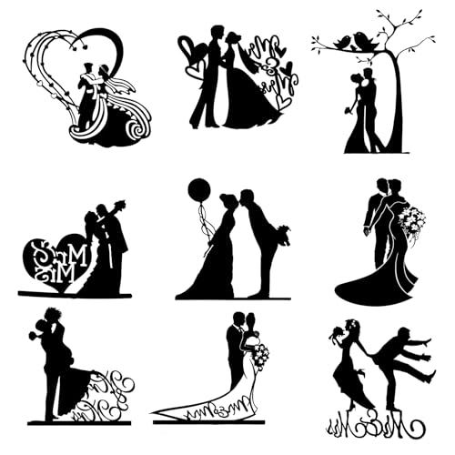 9 Stück Herr und Frau Cake Toppers,Braut und Bräutigam Hochzeit Silhouette,Mr & Mrs Deko Hochzeit Tortenfiguren,Hochzeitsdekorationen,Cake Topper Personalisiert für Hochzeitstorten und Partytorten von FILOEEX