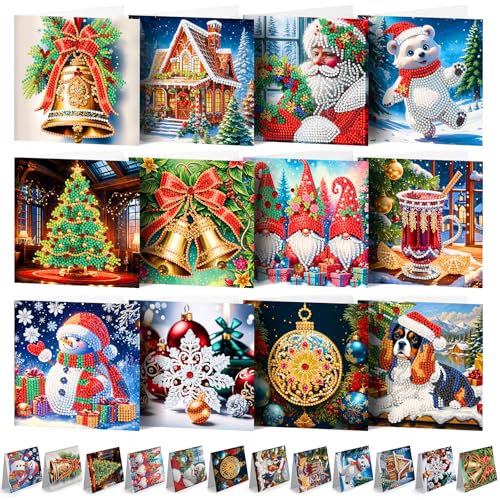 FILOEEX 12 Stück DIY Weihnachten Diamant-Malerei Karten,5D Weihnachten Diamond Painting Set,Weihnachtskarten Set mit Umschlag,DIY Diamant Malerei Weihnachten Karten for Familie,Freunde (MIX-A) von FILOEEX