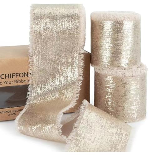 FILOEEX 3 Rollen Chiffonband Breit Schleifenband,Schimmernd Chiffon Seidenband,Geschenkband Hochzeit,Organzaband für Geschenkverpackungen,Blumenstrauß,Hochzeitseinladung,DIY Handwer (Champagner) von FILOEEX