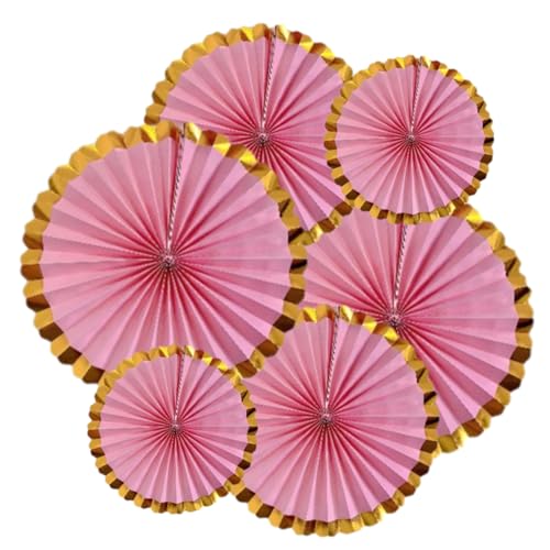 FILOEEX Papierfächer Party Deko Set,6 Stücke Papier Fächer Set,Bunte Fiesta Papier Fans Set,Hängen Papierfächer für Party Hochzeit Geburtstag Festival Weihnachten Event Karneval (Rosa) von FILOEEX