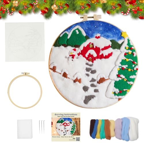 FILOEEX Stickerei Starter Kit,Stanznadel-Stickerei-Starter-Kit,Weihnachten Punch Needle Kit,Embroidery Starter Kit,Stanznadel-Stickerei-Starter-Kits mit Anleitung für Kinder Erwachsene (NIX-C) von FILOEEX