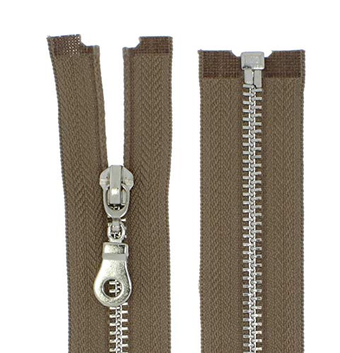 FIM Reißverschluss Metall Nr.5 mittelgrob Silber Nickel Teilbar für Jacken Farbe: 16 - Dunkelbeige(296), 30cm lang von FIM
