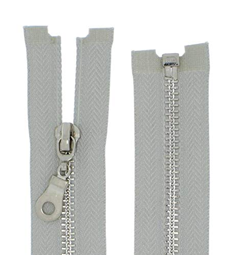 FIM Reißverschluss Metall Nr.5 mittelgrob Silber Nickel Teilbar für Jacken Farbe: 20 - hellgrau(310), 100cm lang von FIM