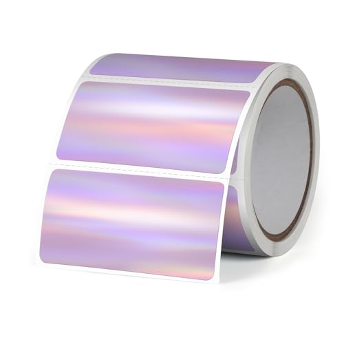 FINDAT Holographische Thermo-Etiketten 50 x 25 mm Violette Rolle Wasserfestes Vinyl Selbstklebend Bedruckbare Laser Thermo-Aufkleber für Logo Design Dankeskarten QR Preis 200 Stück von FINDAT