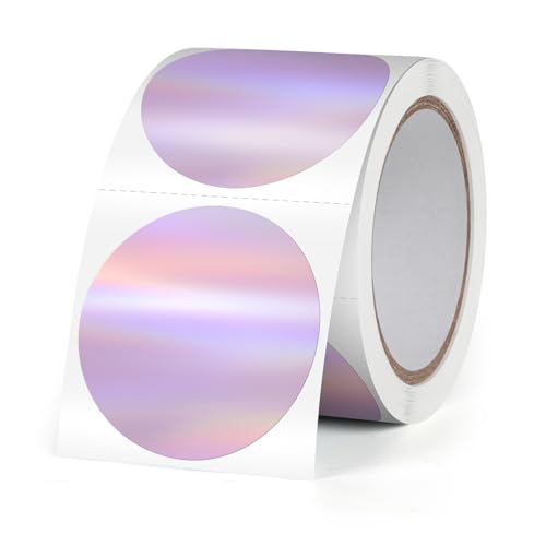 FINDAT Holographische Thermo-Etiketten Rolle Wasserdicht 38 mm Violette Runde Punketiketten Selbstklebend Bedruckbare Vinyl Laser Thermoaufkleber für Logo Design Dank QR DIY 200 Stück von FINDAT