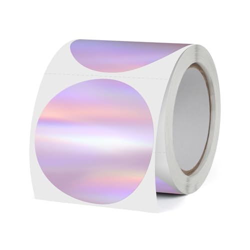 FINDAT Holographische Thermo-Etiketten Rolle Wasserdicht 50 mm Violette Runde Punketiketten Selbstklebend Bedruckbare Vinyl Laser Thermoaufkleber für Logo Design Dank QR DIY 200 Stück von FINDAT