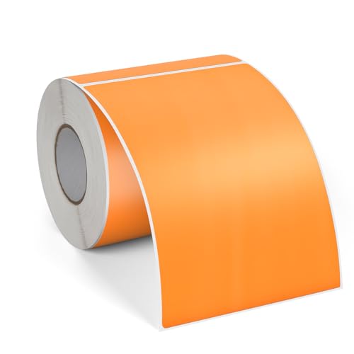 FINDAT Orange Thermo-Etiketten 100 x 150 mm Vinyl Rolle Selbstklebende Versandetiketten Wasserdichtes Rechteck Drucker Thermo-Aufkleber für Adress Barcode Büro Logo Design 250 Stück von FINDAT