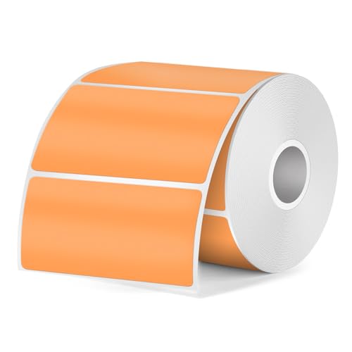 FINDAT Orange Thermo-Etiketten 50 x 25 mm Rechteckig Wasserdichtes Vinyl Bedruckbar Thermoaufkleber für Barcode Büro Haus Kompatibel mit M110 M220 T50M Etikettendrucker 350 Stück von FINDAT