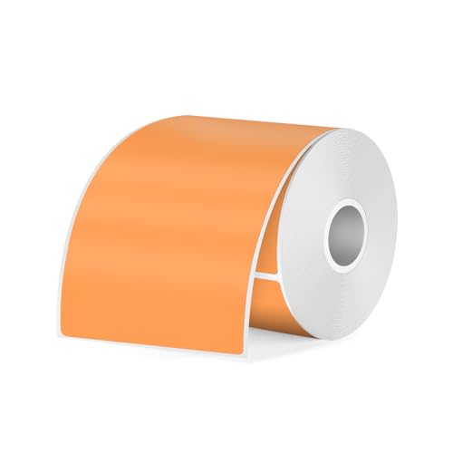 FINDAT Orange Thermo-Etiketten 50 x 80 mm Rechteckig Wasserdichtes Vinyl Bedruckbar Thermoaufkleber für Barcode Büro Haus Kompatibel mit M110 M220 T50M Etikettendrucker 100 Stück von FINDAT