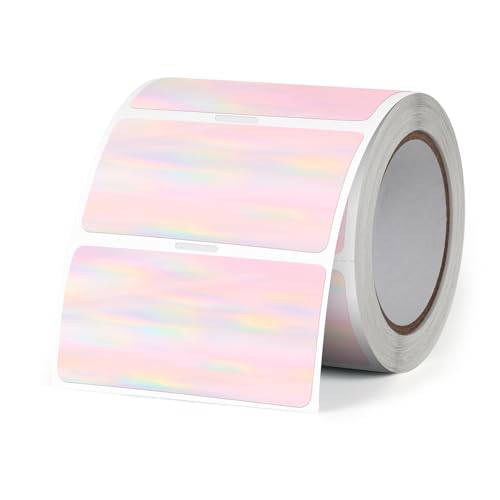 FINDAT Regenbogen Holographische Thermo-Etiketten 50 x 25 mm Rolle Bedruckbare Laser Thermoaufkleber Wasserdicht Rechteckige Vinyl Aufkleber für Logo Design Danke Barcodes DIY 300 Stück von FINDAT